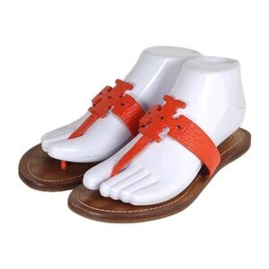 Tory Burch Women's Moore US 7M Corral Leather Slip On Flat Thong Sandals Shoes